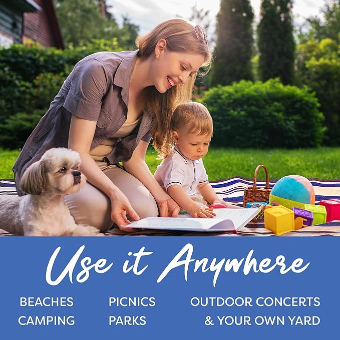 scuddles 60" x 60" Extra Large Outdoor Picnic Blanket – Waterproof, Foldable Travel Mat for Beach, Camping, Grass, Lawn, Park, Summers – Dual Layer, Soft Throw Rug Fits 4 Adults