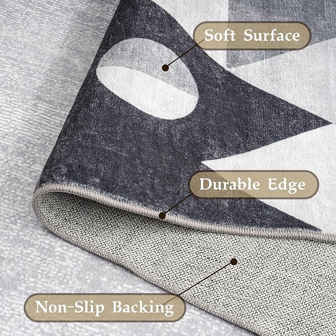 HOMFINE Washable Modern Area Rug - Geometric Style 5x7 Rugs for Living Room, Bedroom, Machine Washable Rug Soft Non Slip Non Shedding Area Rug - Grey, 5'x7'