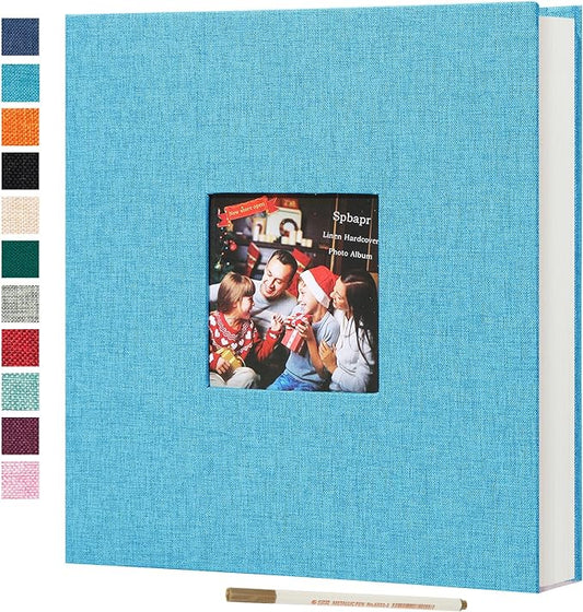 Spbapr Large Photo Album Self Adhesive 4x6 5x7 8x10 10x12 Pictures Magnetic Scrapbook 40 Blank Pages Linen Cover DIY Album with A Metal Pen