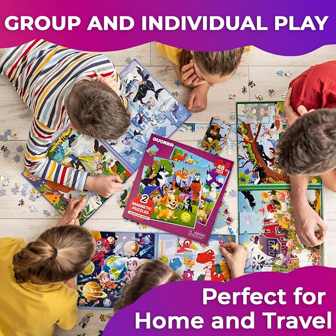 QUOKKA Magnetic Puzzles for Toddlers 3-4 - 2x48 Travel Puzzle Games for Kids Ages 3-5 Years Old - Car Activities Toy for Boys and Girls 4-6 yo - Cats & Dogs Learning Magnet for Road Trip