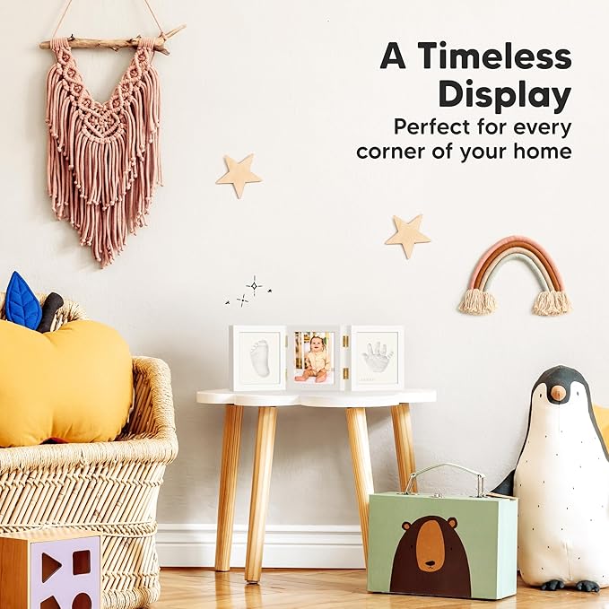 Baby Shower Gifts for Boys, Girls - Baby Hand and Footprint Kit, Newborn Handprint Kit, Keepsake Photo Frame, Nursery Picture Frame, Gender-Neutral Newborn Keepsake Gifts (Alpine White)