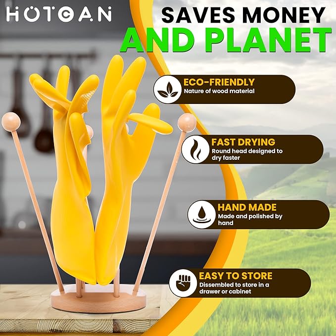 Beech Wood Plastic Bag Drying Rack - Reusable Bag & Bottle Dryer, Space-Saving Design for Kitchen, Easily Assembled and Disassembled for Storage