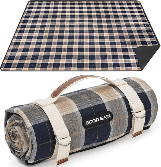 G GOOD GAIN Waterproof Picnic Blanket Portable with Carry Strap for Beach Mat or Family Outdoor Camping Party (Brown)