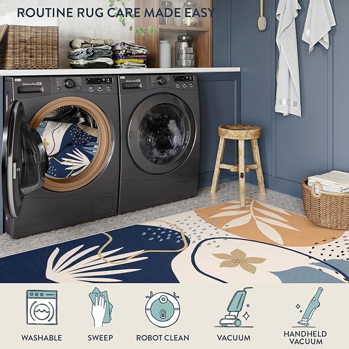 Lahome 4 x 6 Area Rug Living Room Carpet - Washable Soft Rugs for Bedroom Non-Slip Ultra-Thin Floor Rug for Office, Boho Botanical Print Stain Resistant Indoor Rugs for Kitchen Entryway Laundry Room