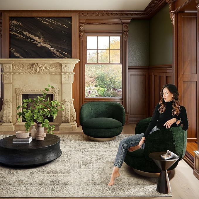 Washable Area Rugs for Living Room: 6x9 Bedroom Area Rugs Boho Vintage Rugs Stain Resistant Non Slip Low Pile Soft Lightweight Carpet for Kitchen Dining Room Farmhouse Nursery Kids Room Home Office