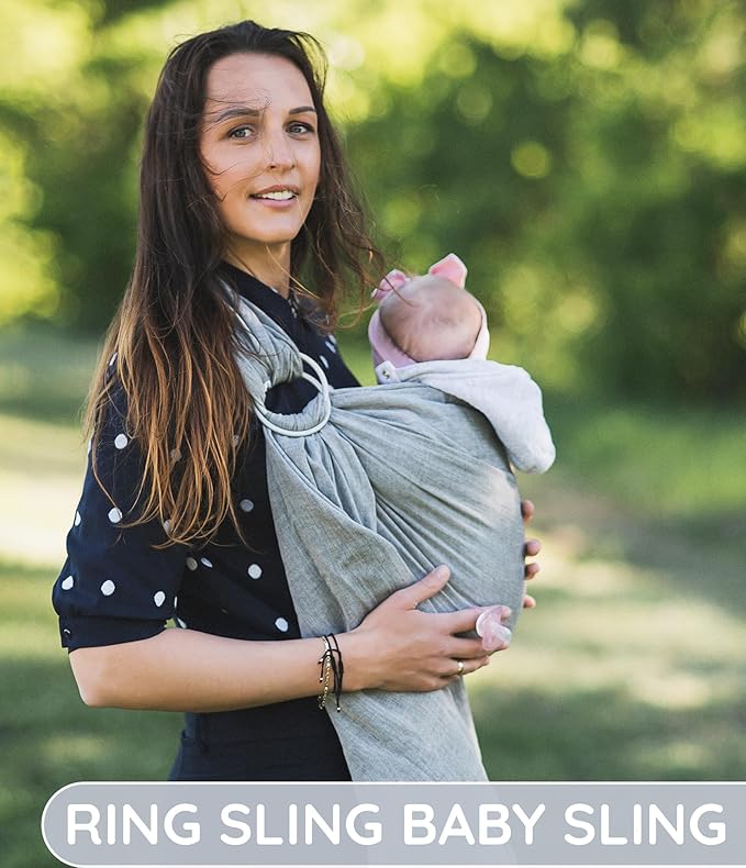 Baby Sling Carrier – Breathable 100% Cotton Wrap for Infant Support, Ring Sling Baby Carrier – Adjustable Muslin Fabric, Baby Carrier Newborn to Toddler – Soft Chest Hold for Travel Dark Grey