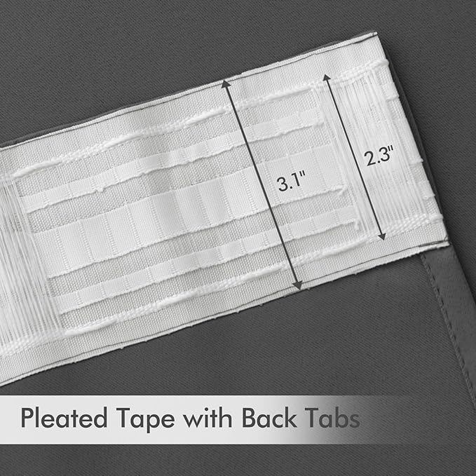 MIULEE Grey Back Tab Blackout Curtains 72 Inch Length 2 Panels Set for Living Room Bedroom Privacy, Rod Pocket/Pinch Pleat Thermal Insulated Room Darkening Pleated Light Blocking Drapes
