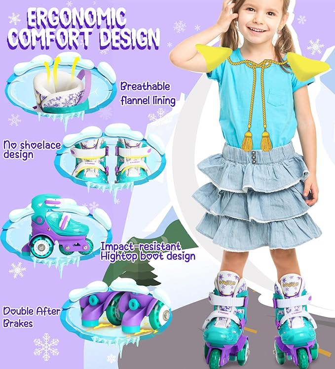 Adjustable Roller Skates for Kids Girls Ladies with Light Up Flash LED Wheels(Age 3-9),Three-Point Type Balance,Gift Box Packing for Toddlers,Children
