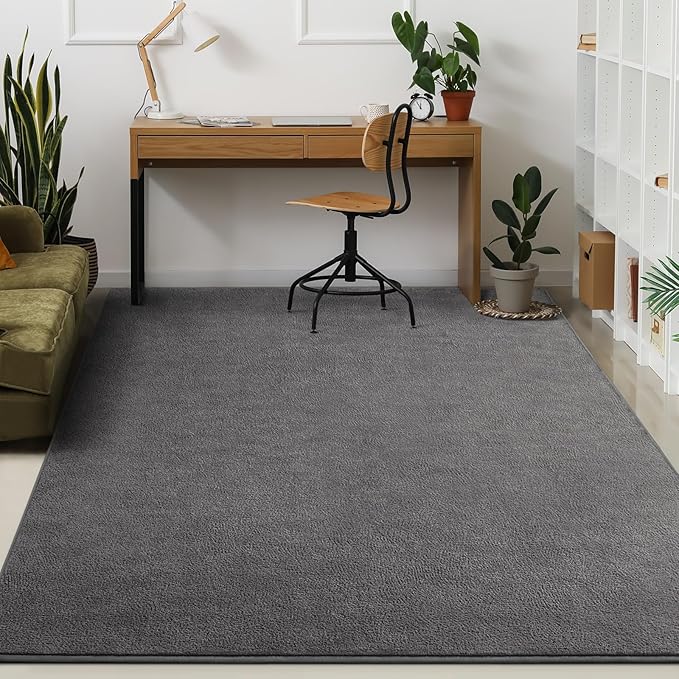 Kimicole 6x9 Washable Area Rugs for Living Room Bedroom, Large Low Pile Ulta-Thin Solid Color Rug, Non-Slip Soft Fluffy Carpet for Nursery Kids Room Dorm Room Home Decor (Deep Grey)