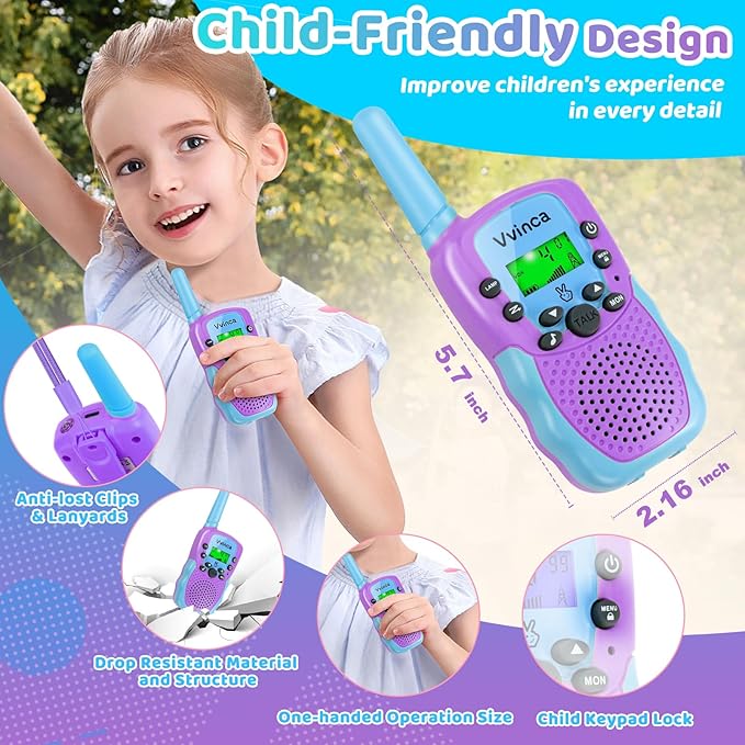 Vvinca Walkie Talkies for Kids Rechargeable 3 Pack, Toys for Boys Girls Age 3-13 Ourdoor Camping Birthday Gift, 3KM Long Range Walkie-Talkie 2 Way Radios 22 CH VOX with Li-ion Battery Flashlight