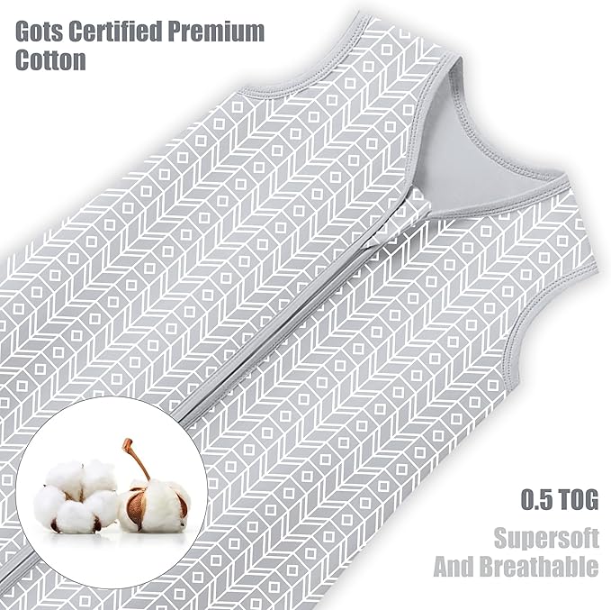 SWEET DOLPHIN Baby Sleep Sack 0-6 Months - 100% Cotton 2-Way Zipper TOG 0.5 Infant Wearable Blanket, Newborn Essentials Toddler 3 Pack Sleeping Sacks - Grey