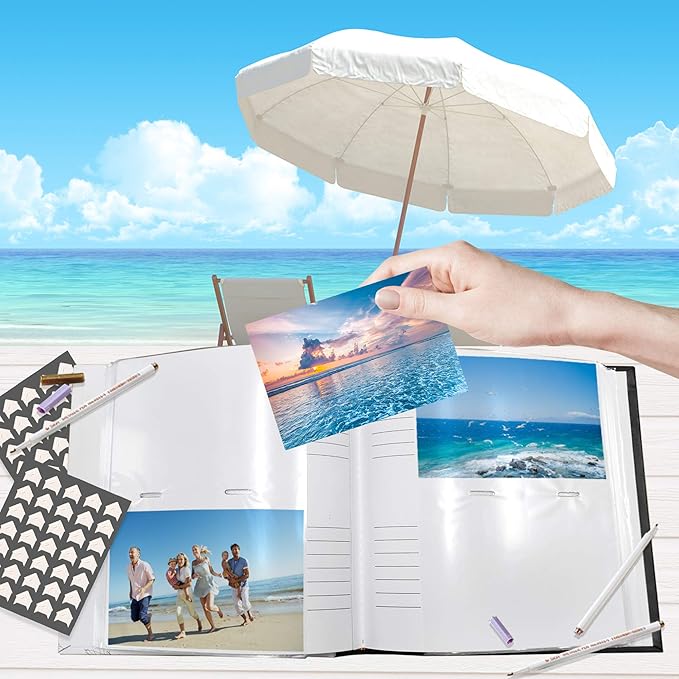 Holoary Photo Album 4x6 200 Photos Two Pictures Per Page, Memo Writing Area for Each Pocket, 200 Pockets 4”x6”, Printed Book Cover Travel Design Natural Beach Vacation Honeymoon Memories
