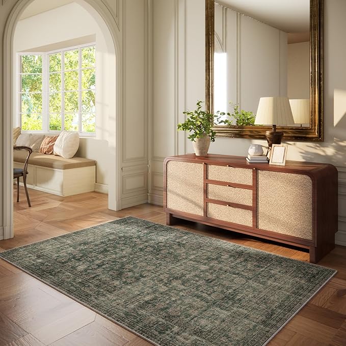 Machine Washable Throw Rugs for Entryway: Door Mat Indoor Entrance 4x6 Rug Boho Small Area Rug Non-Slip Low Pile Kitchen Rug for Front Door Indoor Entrance Entry Kids Room