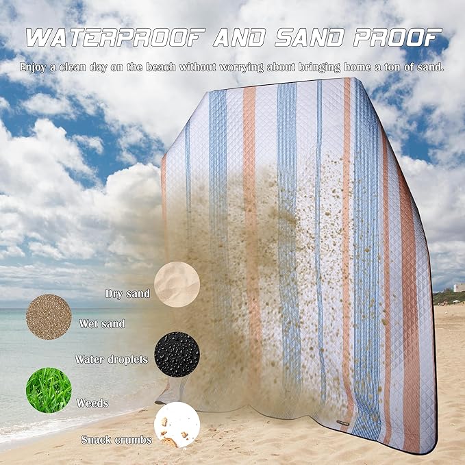 Waterproof Picnic Mat, Outdoor Camping Oversized Field Blanket. Portable Thickened Camping Blanket, Suitable for Beach, Camping, Music Festival, Party, Outdoor Adventure. (Yellow&Blue&White, 80”x80”)