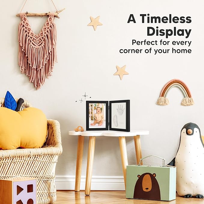 Baby Hand and Footprint Kit, Quick Dry Clay - Newborn Keepsake Feet and Handprint Kit, Nursery Picture Frame, Pet Dog Paw Prints,Personalized New Mom Gifts for Baby Showers & Registry(Onyx Black)