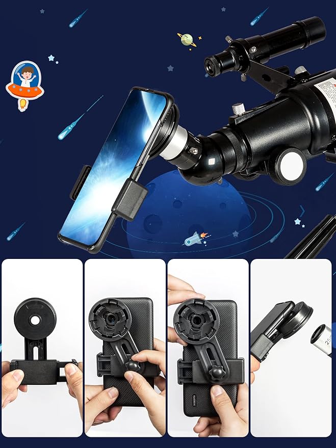 Telescope for Adults Astronomy, 70mm Aperture 400mm Focal Length Portable Astronomical Telescope for Beginners Age Over 8 Years Old with Wireless Remote Carry Bag Tripod, Black