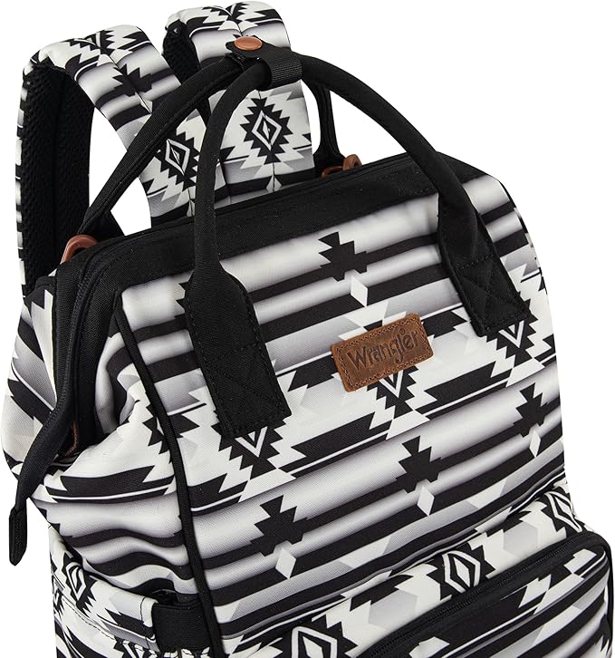 Wrangler Aztec Backpack Organized Daypack Travel Baby Bag with Stroller Strap and Side Bottle Pockets