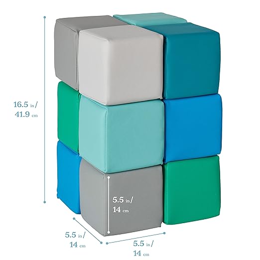ECR4Kids SoftZone Patchwork Toddler Building Blocks, Foam Cubes, Contemporary, 12-Piece