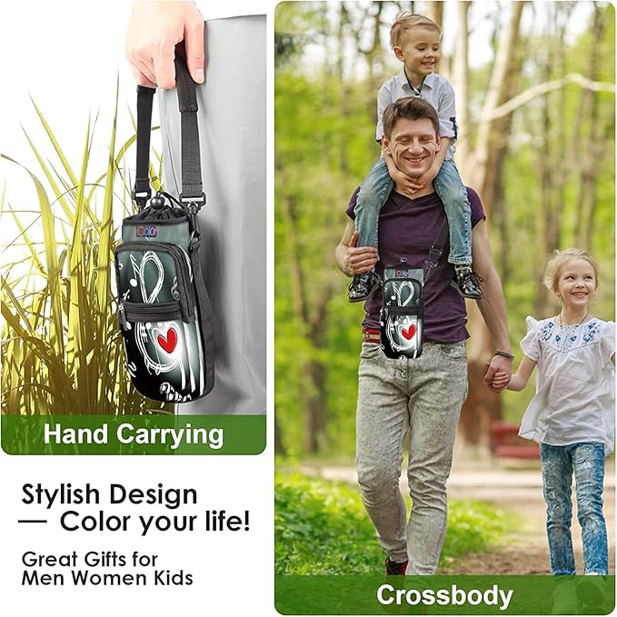 icolor Water Bottle Carrier Bag with Strap 25/32/40 oz Crossbody Bottle Holder with Phone Pocket Sling Sleeve Insulated Neoprene Water Bottle Pouch for Walking Travelling