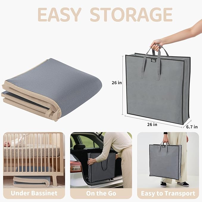 Bella’s Friends Foldable Baby Play Mat for Floor, 50"x50" Vegan Leather Playpen Mat, 1.2" Extra Thick Foam, Non-Toxic, Wipe-Clean, Travel-Ready, Non-Slip Crawling Mat for Kids Toddlers&Infants, Beige