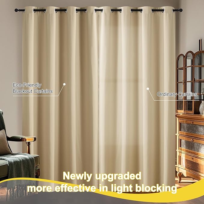 NICETOWN Bedroom Curtains 63 Inches Length, 100% Blackout Drapes Thermal Insulated with Grommet for Living Room Office Privacy Darkening Curtain, 2 Panels, 42 x 63 Inch, Biscotti Beige