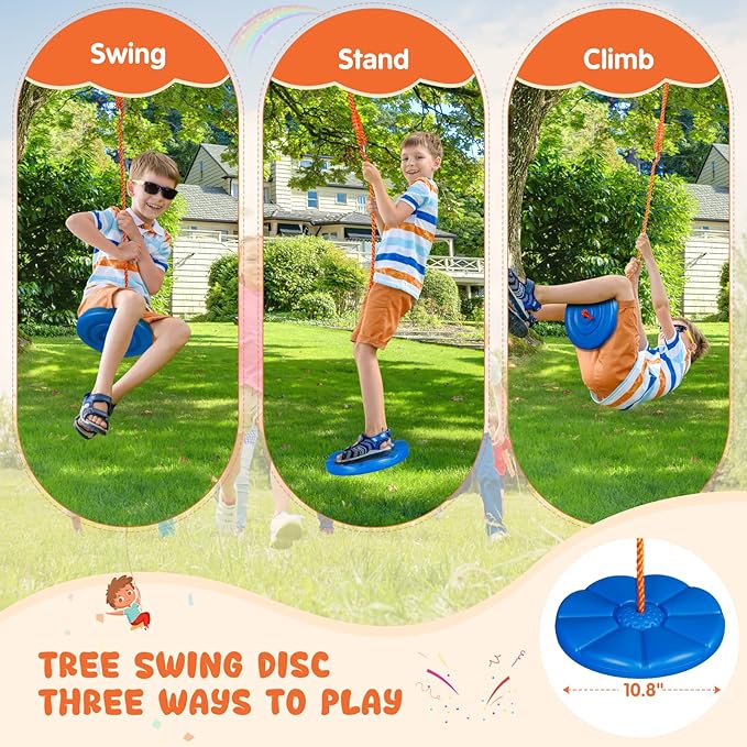 Swing Sets for Backyard, Outdoor Toys for Kids, Heavy Duty Metal A-Frame Swing Set Holds 440 lbs with 32" Saucer Seat, 26.2" Seat and Tree Disc