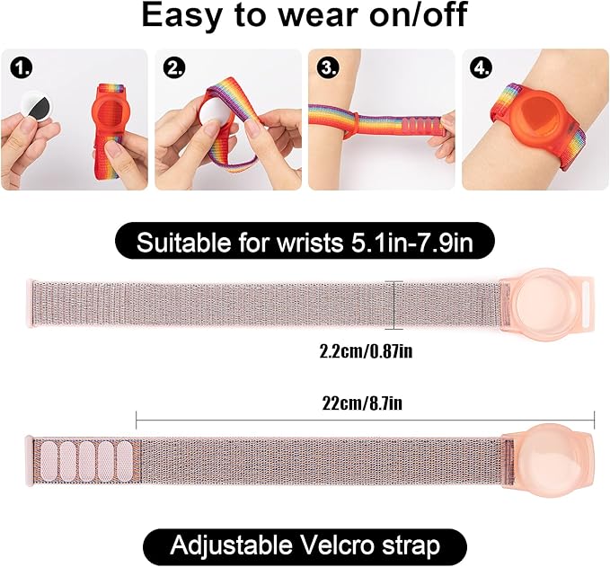Kids Wristband Compatible with Apple AirTag, Protective Case for Air Tag GPS Tracker Holder with Nylon Bracelet, Adjustable Anti Lost Watch Band for Toddler Child Elder(Pink)
