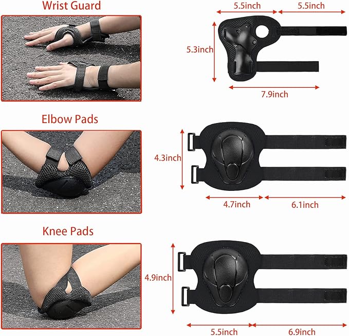 Kids Bike Helmet Set Adjustable for Children, Boys, Girls and Teenagers Aged 3-8 Years Includes Elbow, Knee, Wrist Guards Children's Helmet Protection Set for Bikes SkateboardsRollerskates