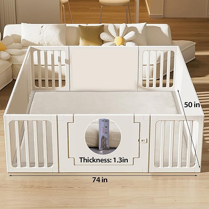 MABOZOO Extra Thick 1.3 Inch Baby Play Mat, 74 * 50 Inch Baby Floor Mat Memory Foam Playpen Pad for Babies, Toddlers, Infants, Playmat Crawling Cushion Activity Playmat for Indoor & Outdoor