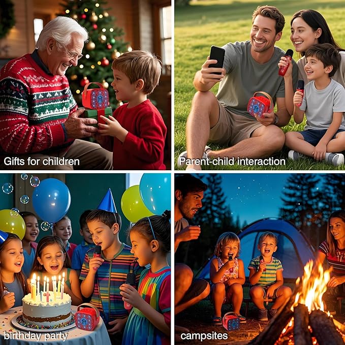 Mini Karaoke Machine for Kids Birthday Gifts 4 5 6 7 8 9 10 11 12 Year Old Girl Boy Singing Electronic Toys Bluetooth Speaker with 2 Wireless Mics Fun Voice and LED Lights Christmas Party