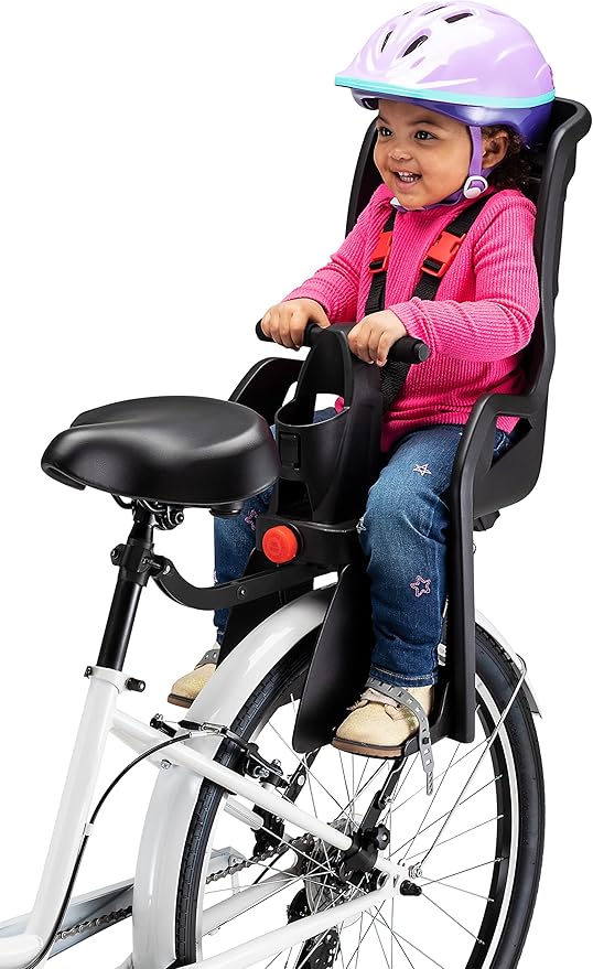 Schwinn Deluxe or Ovation Child Bike Carrier, Seats one Kid Ages 1+, Frame Mount, Adjustable Safety Harness, Quick Release Design, Comfortable Padding, Rear-Mounted Child Bike Seat for Toddler