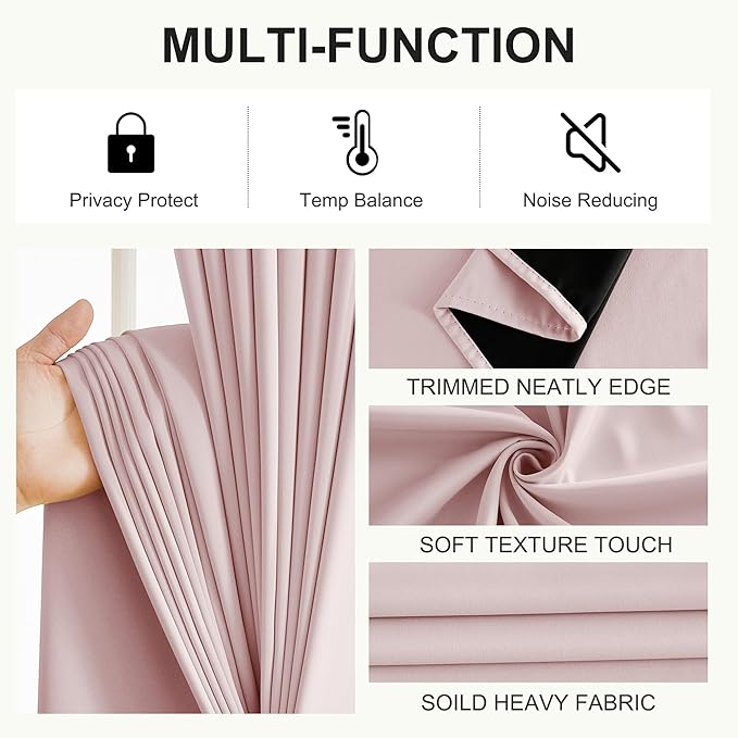NICETOWN Pink Blackout Curtains 84 Inches Long for Girls Bedroom, 100% Blackout Thermal Insulated Window Drapes Room Darkening Curtains for Baby Nursery with Grommet Top, 52" W, 2 Panels