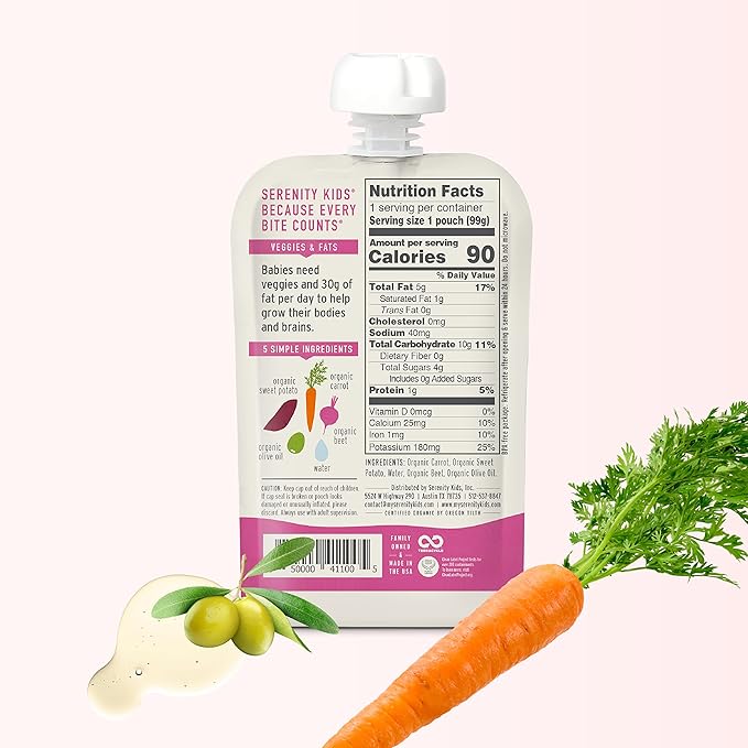 Serenity Kids 6+ Months USDA Organic Veggie Puree Baby Food Pouches | No Sugary Fruits or Added Sugar | Allergen Free | 3.5 Ounce BPA-Free Pouch | Roots | 1 Count