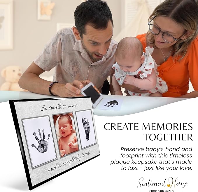 Inkless Hand and Footprint Kit, Baby Keepsake Plaque & Baby Shower Gifts - Ideal as Mom To Be Gift, Nursery Picture Frames, Clean Touch Hand and Footprint Kit (Style 2 - Design 3)