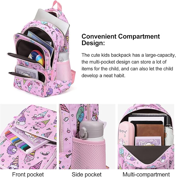 CLUCI Kids Backpack for Girls Bookbags Preschool Backpack Toddler Daycare School Bag Elementary Kindergarten Lightweight Waterproof Pink Unicorn