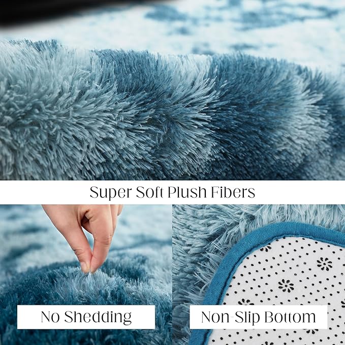 Luxury 4x6 Area Rug, Ultra Soft Rugs for Living Room, Plush Carpet Rugs for Bedroom, Non-Slip Indoor Rug for Nursery, Study Room, Playroom, Home Decor, Tie-Dyed Blue