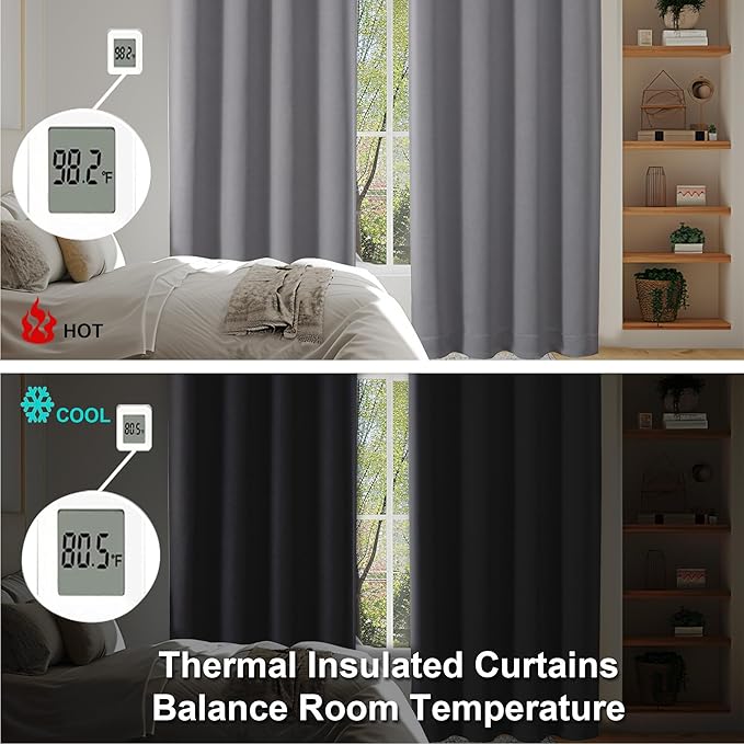 Simplebrand Ava Light Grey Blackout Curtains for Bedroom 72 Inch Length 2 Panels, Privacy Thermal Insulated Rod Pocket Door Window Curtains for Patio French Door Front Door, W40 x L72 Inch, Light Grey