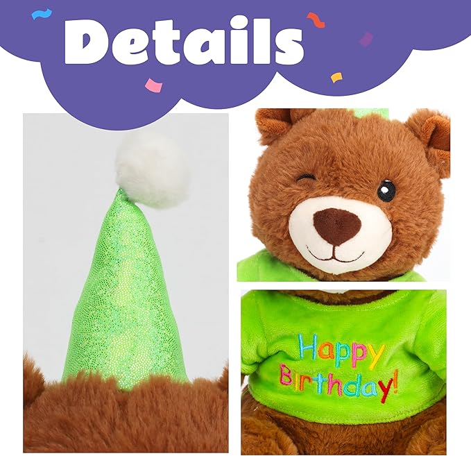 Cuteoy Happy Birthday Bear Musical Stuffed Animal Shaking Singing Dancing Plush Toy Electric Interactive Animated Plushies Gifts for Kids Girls Boys