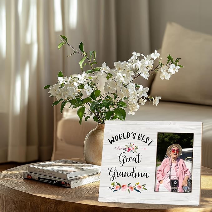 Great Grandma Picture Frame - Great Grandma Gifts, Great Grandma Baby Announcement Photo Frame, World's Best Great Grandma Wooden Frame for Tabletop or Wall Hanging 4x6 Photo
