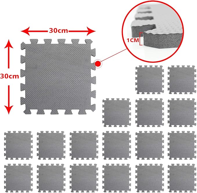 XMTMMD Soft Non-Toxic Foam Baby Play Mat | Toddler Playmat | EVA Foam Interlocking Tiles for Gym, Nursery, Playroom | 18 Squares Foam Floor Mats for Kids & Babies | Gray Jigsaw Puzzle Play Mat