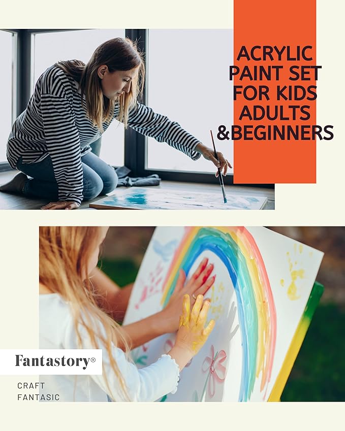 Fantastory Tempera Paint for Kids 8 Colors (8.4 oz Each) Washable, Non-Toxic for Poster and Sponge Painting, Finger and Hand Paint Bottles Gifts