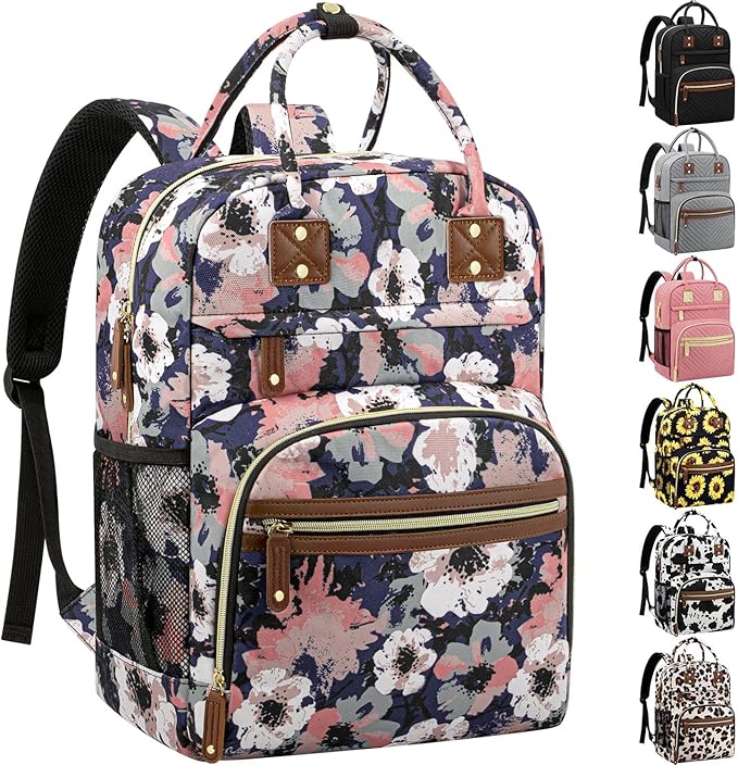 Diaper Bag Backpack Tote for Women Large Capacity, Multifunctional Waterproof Baby Bag with Insulated Pockets For Baby Girl Boy Mama, Maternity Bag Floral Painting