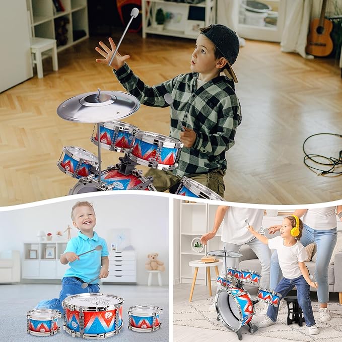 Toddler Drum Set Kids Jazz Drum Kit with Stool Musical Instruments Toys Birthday Chirstmas Easter Gifts for Boys Girls Aged 3 4 5 Year Old