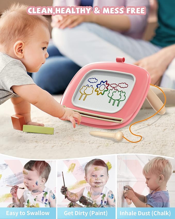 Kikapabi Toddler Magnetic Drawing Board - 1st Birthday Gifts for 1 2 3 Year Old Girls & Boys, Learning Doodle Board, Educational Toys for Baby (Pink)