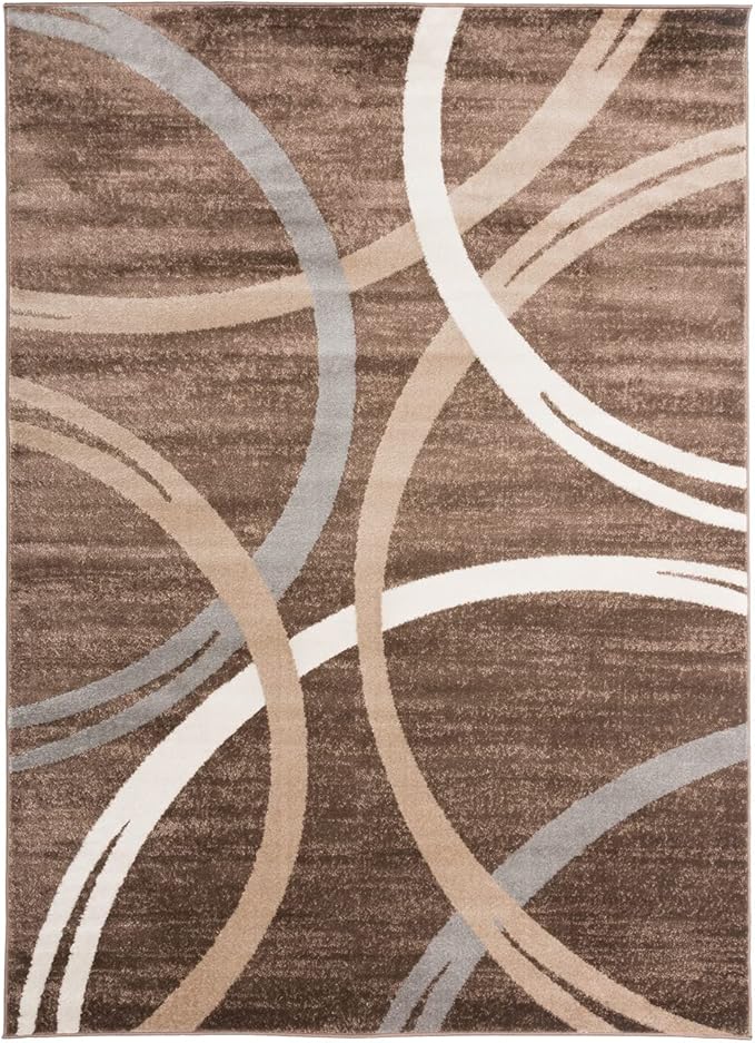 Rugshop Modern Wavy Circles Design Area Rug 5' 3" x 7' 3" Brown