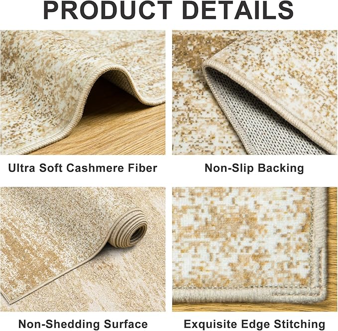 Area Rugs Living Room Rug - 5x7 Washable Modern Abstract Soft Neutral Non-Slip Carpet Large Indoor Floor Stain Resistant Thin Carpets for Bedroom Dining Room Farmhouse Nursery Home Office Beige