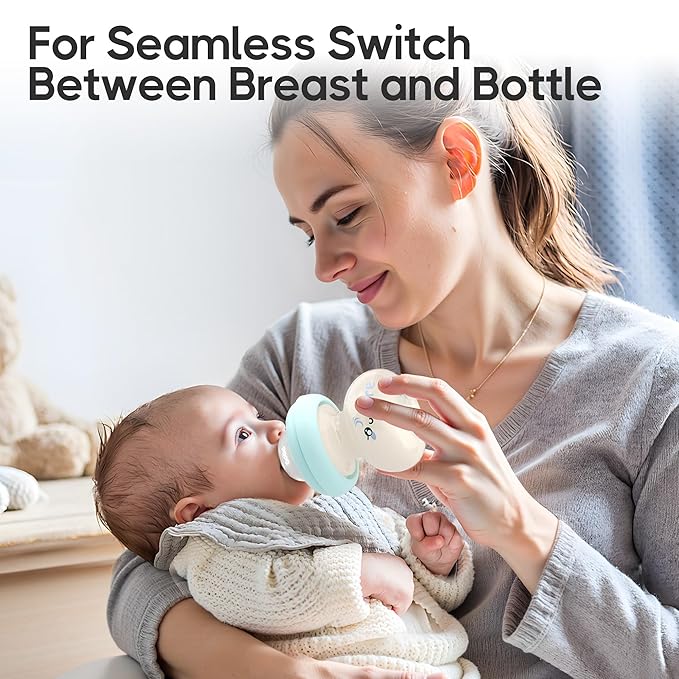 YOHKOH Newborn Glass Baby Bottles with Slow Flow Nipple for 0+ Months, Wide Neck Feeding Bottle, 2.7oz/80ml (Blue, 2.7oz (Pack of 2))