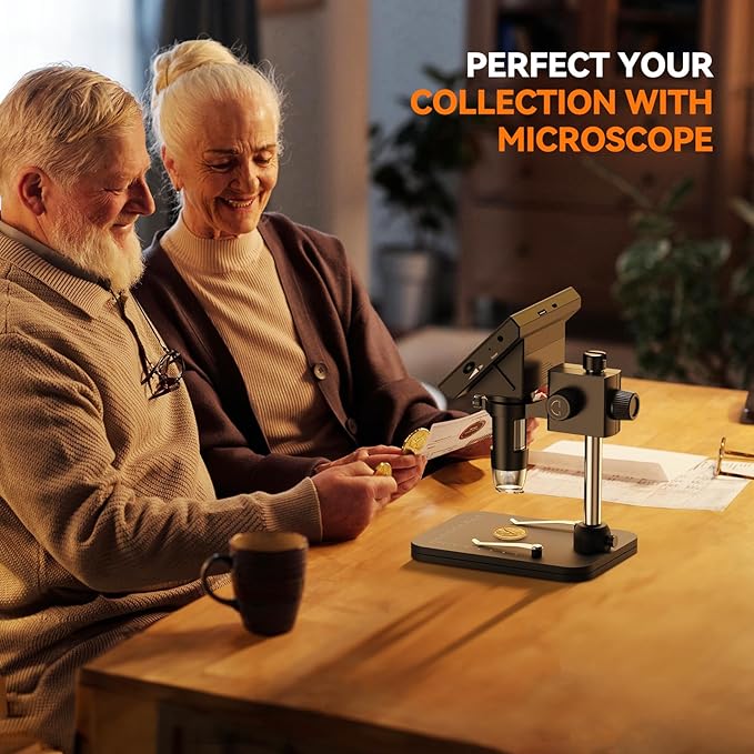 Elikliv Coin Microscope, 4.3'' LCD Digital Microscope 1000x, Coin Magnifier with 8 Adjustable LED Lights, PC View Compatible with Windows/Mac, EDM4B, Black
