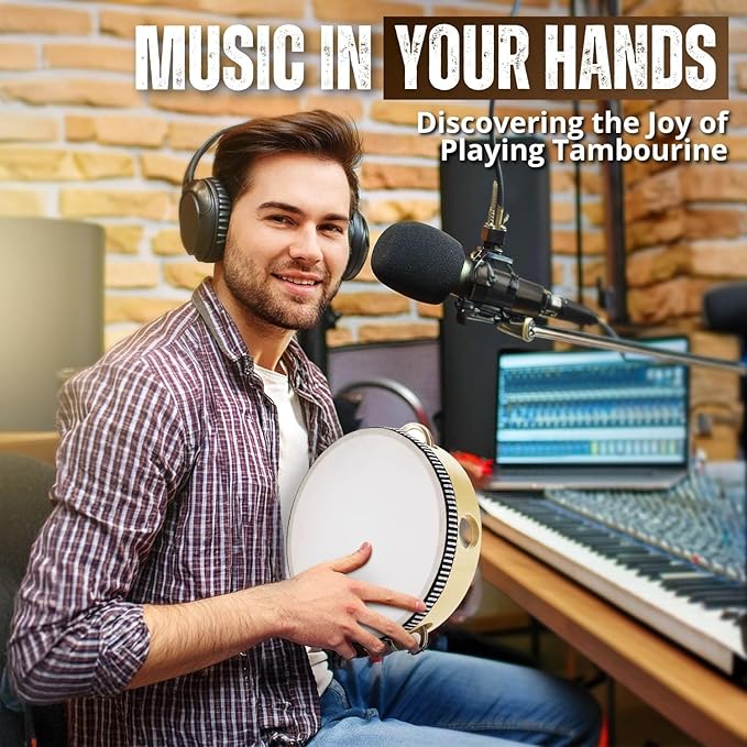 Flexzion Wooden Round Tambourine for Kids and Adults 6" Inch Single Row 8 Pair Jingles, Wood Handheld Percussion Instrument for Beginner and Professional Tambourine Player