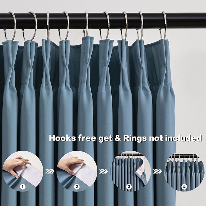 KEQIAOSUOCAI Dusty Blue Pinch Pleated Curtains 126 Inches Long Room Darkening Draperies Luxury Decor for Living Room Nursery (Stone Slate Blue 40x126 Inch 2 Panels)